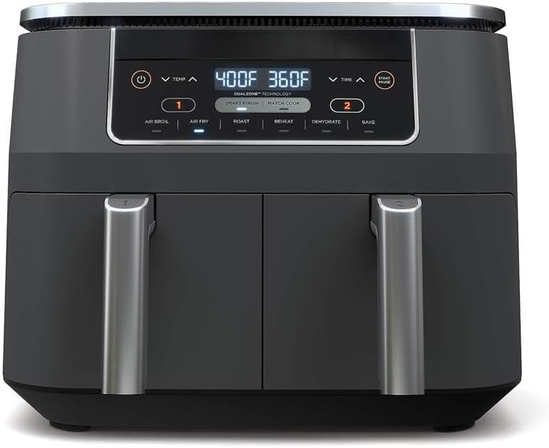 10 Quart 6-in-1 DualZone XL 2-Basket Air Fryer with 2 Independent Frying Baskets, Match Cook & Smart Finish to Roast, Broil, Dehydrate for Quick, Easy Family-Sized Meals, Grey