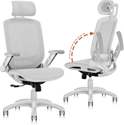 Ergonomic Office Chair, High Back Home Desk Chair with Headrest, Flip-Up Arms, 90-120° Tilt Lock and Wide Cushion, Big and Tall Mesh Chairs for Man Woman, Black Task Chair