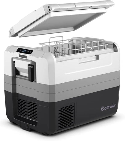 Portable Car Refrigerator, -14.8℃ to 50℃, 58-Quart Compressor Travel Fridge with Two-way Open Door, Operating Panel, Groove Design, Compact RV Freezer and Cooler for Outdoor and Home Use