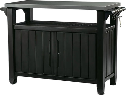 Outdoor Rolling Table Cart for Food Prep, Storage, Bar & Grill, Dark Brown