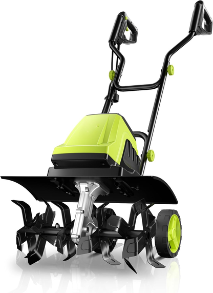 Electric Tiller, 15-Amp 18-Inch Width 9-Inch Depth Corded Tiller Cultivator 24 Durable Steel Tines Gardening Tiller with Adjustable Wheels Foldable Handle for Easy Soil Cultivation