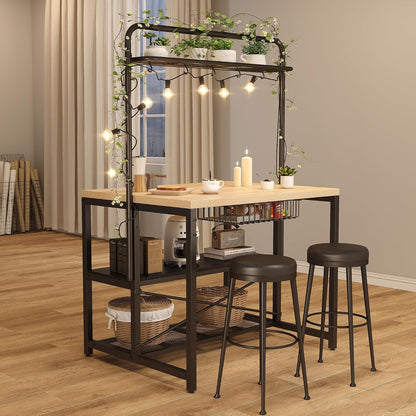 Kitchen Island, Kitchen Island with Storage, Bakers Rack, Island Table for Kitchen, Bakers Rack with Storage, Large Kitchen Island Table, Coffee Bar Table with Shelf,5 Racks,Pear Wood White