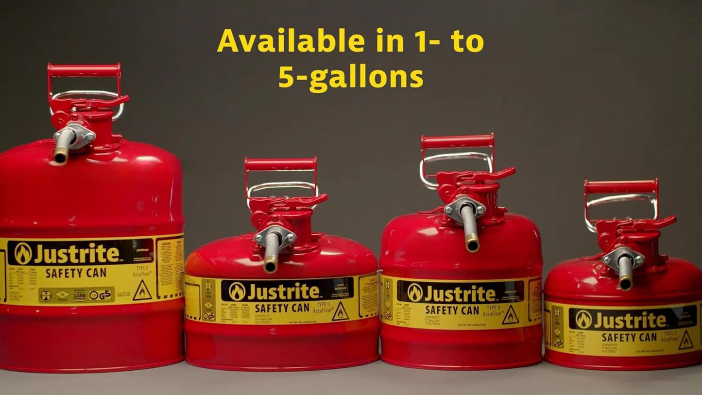 5-Gallon Type II Red Safety Gas Can – OSHA-Approved Steel Fuel Container with Flame Arrester, Self-Closing Lid & 1" Flexible Spout (7250130)