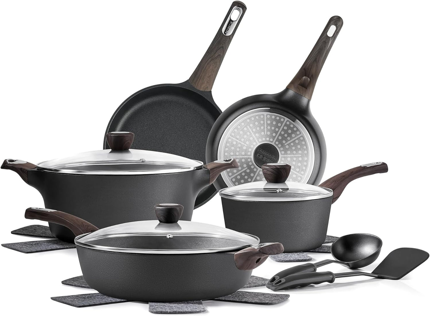 Cookware Sets, Pots and Pans Set Non stick, 14-Piece Induction Cookware, Non toxic Healthy Non Stick Kitchen Cooking Set, with Frying Pans Set, PFAS PTFE PFOA PFOS Free