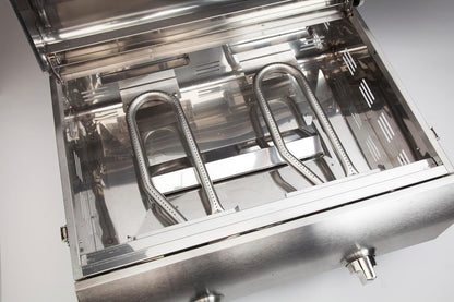 Chef's Style Tabletop Portable Propane Gas Grill with Dual Burners (20,000 BTUs Total), Twist-Start Ignition Stainless Steel BBQ Grill for Camping, Tailgates, BBQ, Hassle-Free Setup