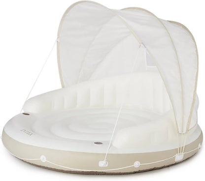 Canopy Island Inflatable Pool Float: Comfortable Lounge Surface – Built-in Cup Holders – Detachable Sunshade – 440lb Max Weight Capacity – 78.5" x 59"