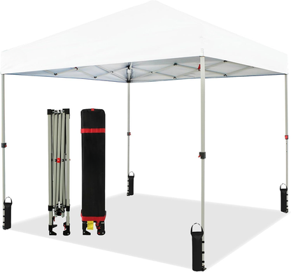 10x10 Pop Up Canopy - Beach Tent with One Push Setup - Easy Outdoor Sun Shade for Events, Parties, Camping - Gazebo with STO-N-Go Cover Bag, Silver Coated Top, White