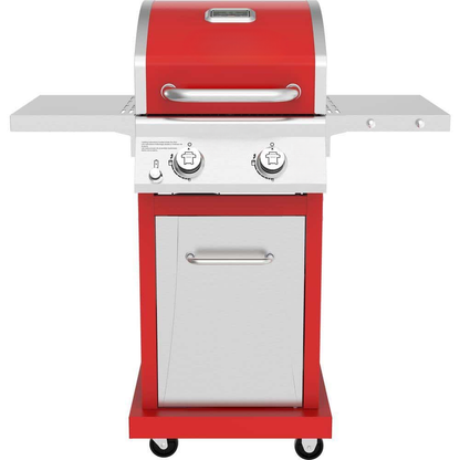 2-Burner Propane Gas Grill, Red – Stainless Steel, 28,000 BTUs, Compact Design