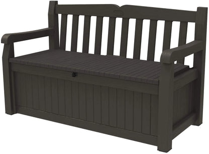 70 Gallon Storage Bench Deck Box for Patio Furniture, Front Porch Decor and Outdoor Seating �� Perfect to Store Garden Tools and Pool Toys, Brown