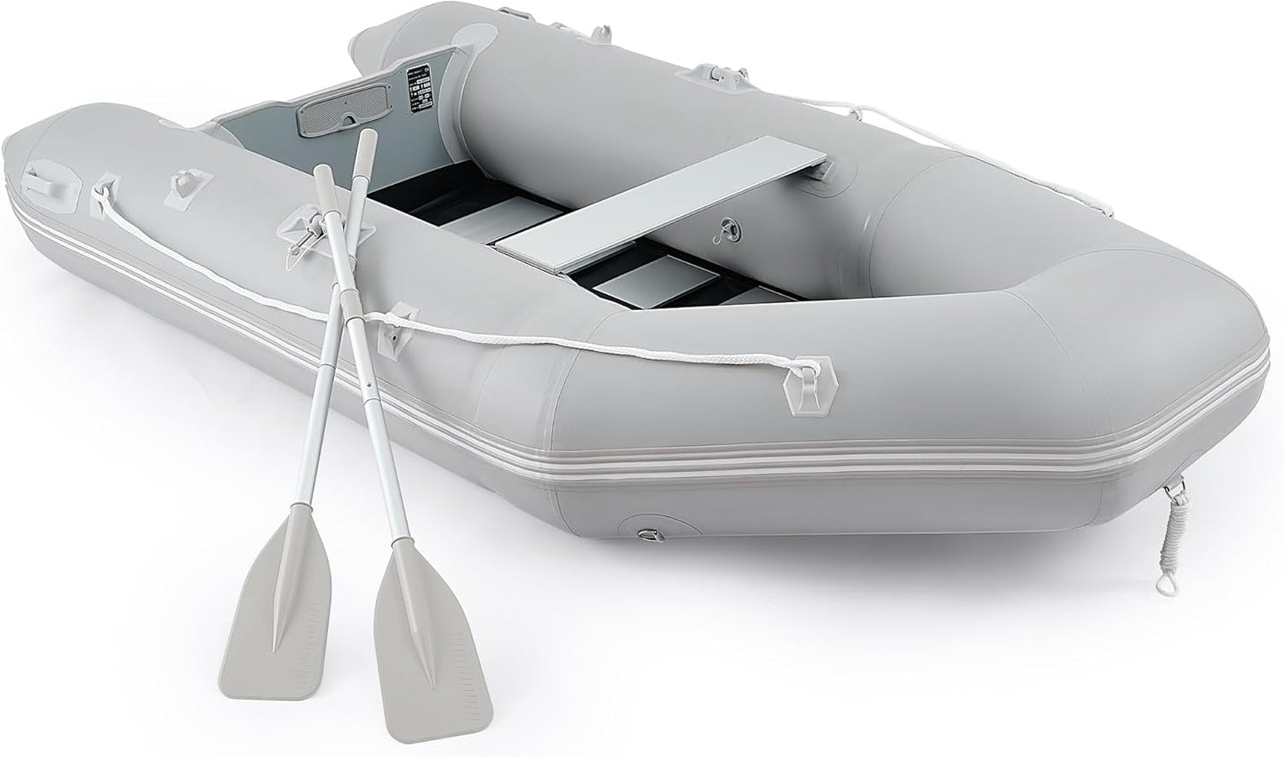 10ft Inflatable Dinghy Boat, 4 Person 990lb Transom Sport Tender Boat with Pump Aluminum Oars Floor, Heavy Duty Inflatable Raft Kayak for Adults