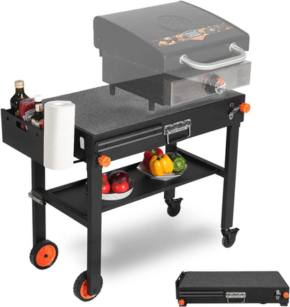 Portable Outdoor Grill Table, Folding Grill Cart Solid and Sturdy, Blackstone Griddle Stand Large Space, Blackstone Table with Paper Towel Holder, Grill Stand for Blackstone Griddle, Ninja Grills etc