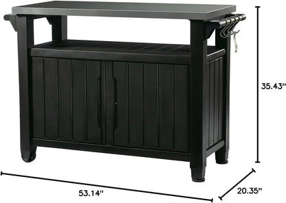 Outdoor Rolling Table Cart for Food Prep, Storage, Bar & Grill, Dark Brown