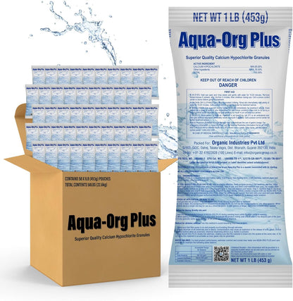 Pool Shock by Aqua Org Plus - 65% Granular Cal Hypo - Swimming Pool Shock for In-Ground, Above Ground, Spas & Hot Tubs - 50 Pound Pail